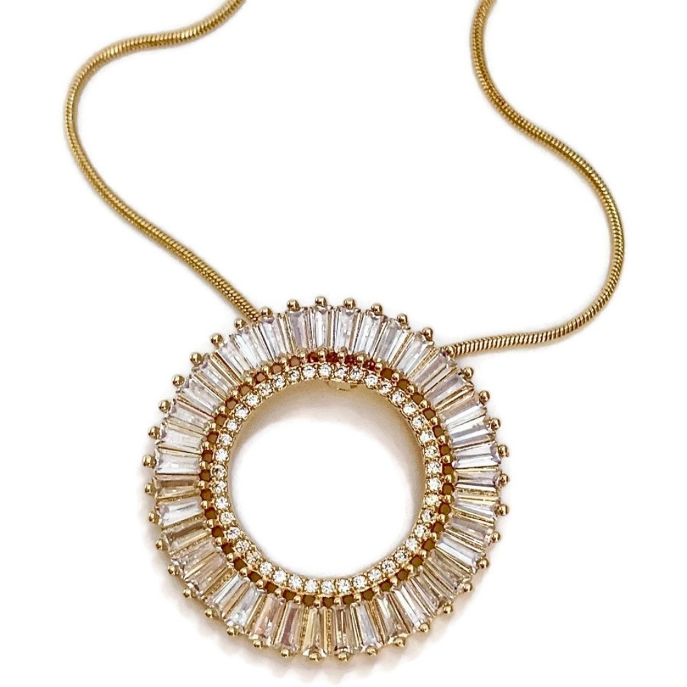 Ola cz Pendant Necklace  18Kts Gold Plated Chain - Picture 2 of 5